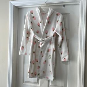 Girls Strawberry “for you” soft cozy thick fleece robe hoodie & attached sash